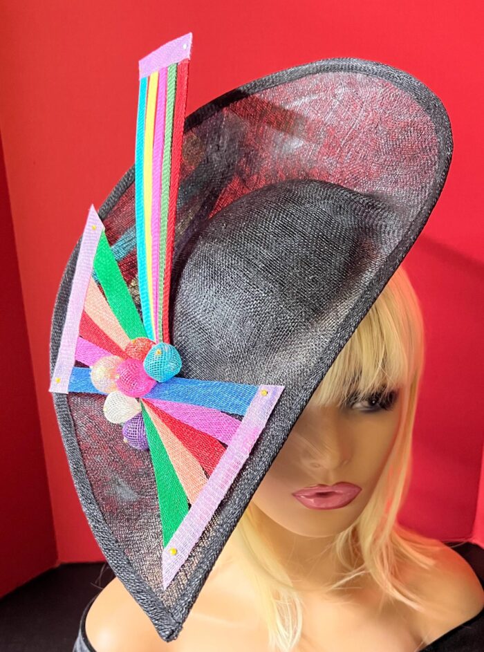 Tilly - Black Asymmetric Fascinator: Handmade Bow Hat, Tea Party Headwear