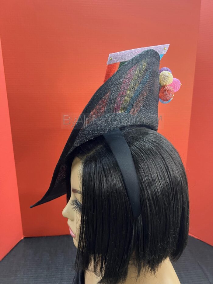 Tilly - Black Asymmetric Fascinator: Handmade Bow Hat, Tea Party Headwear