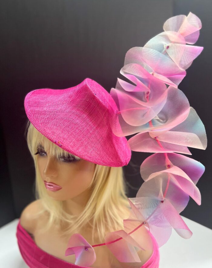 Ruffled Kentucky Derby "Rebecca" Hatinator: Handmade Teal & Pink Headpiece