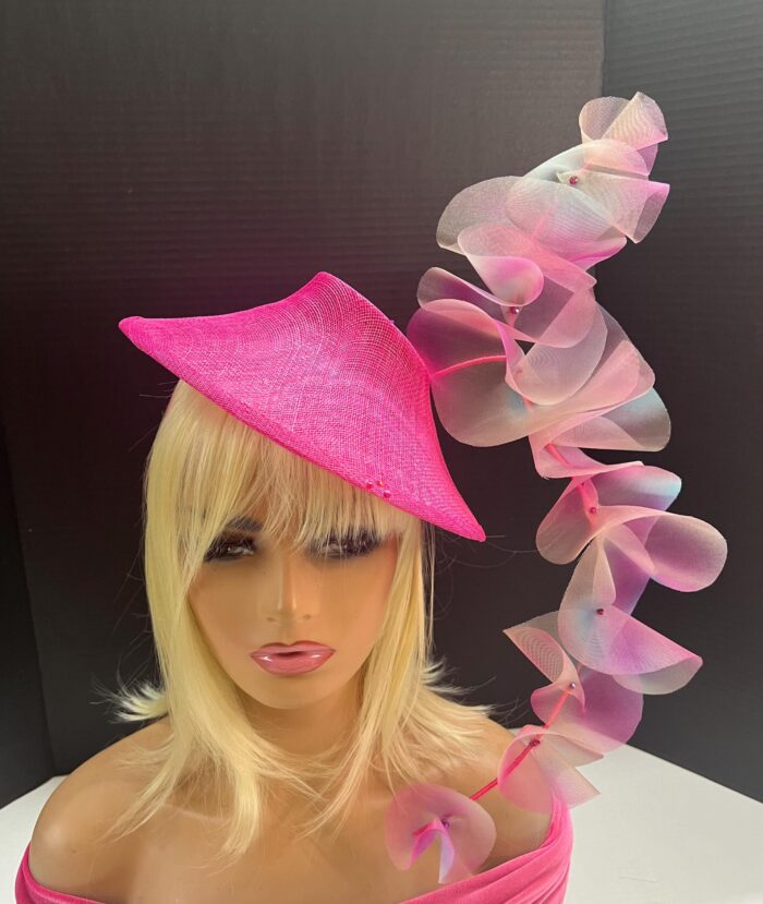 Ruffled Kentucky Derby "Rebecca" Hatinator: Handmade Teal & Pink Headpiece