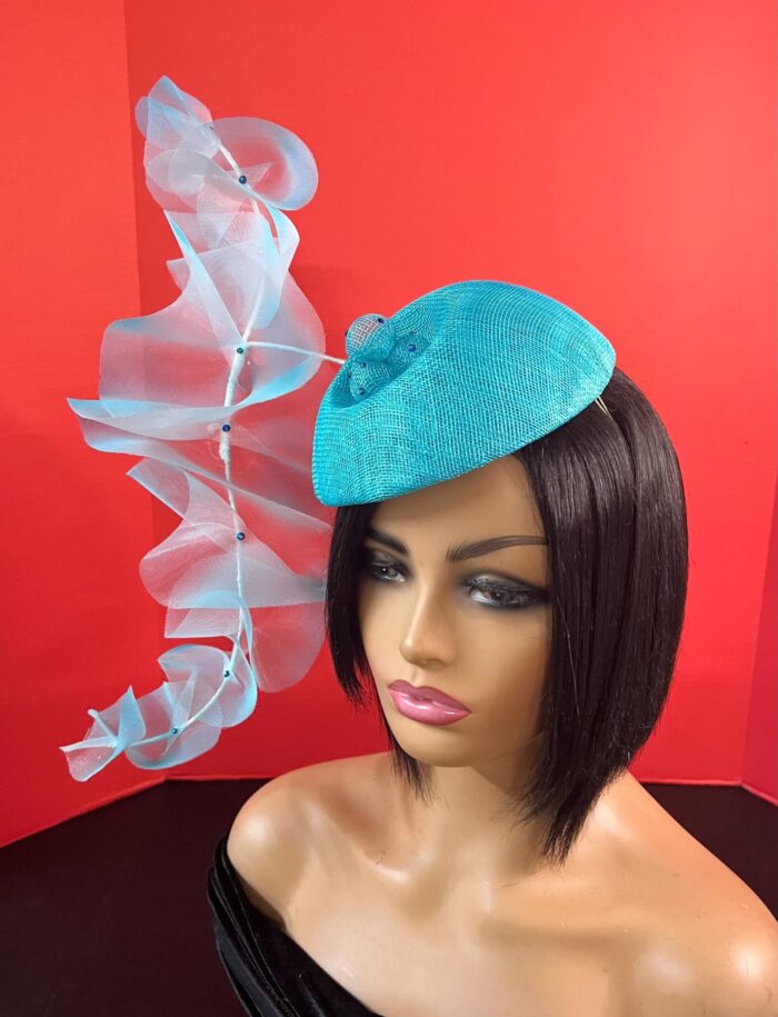Turquoise Ruffled Pillbox Hat: Kentucky Derby Style, Handmade Headpiece - Laila