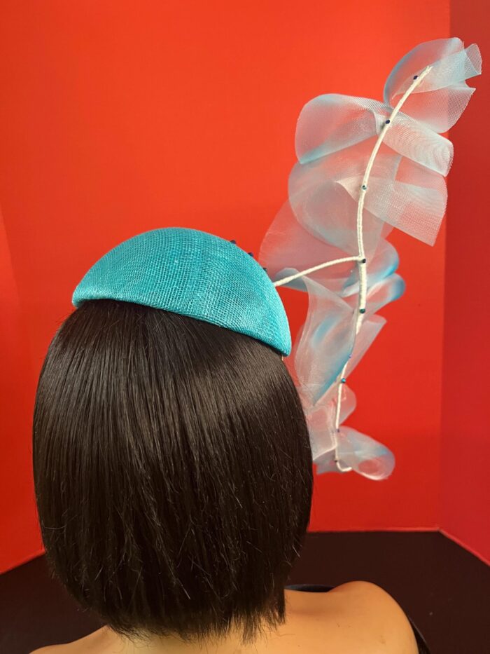 Turquoise Ruffled Pillbox Hat: Kentucky Derby Style, Handmade Headpiece - Laila