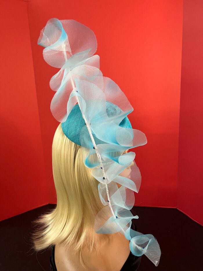 Turquoise Ruffled Pillbox Hat: Kentucky Derby Style, Handmade Headpiece - Laila