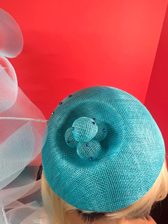 Turquoise Ruffled Pillbox Hat: Kentucky Derby Style, Handmade Headpiece - Laila