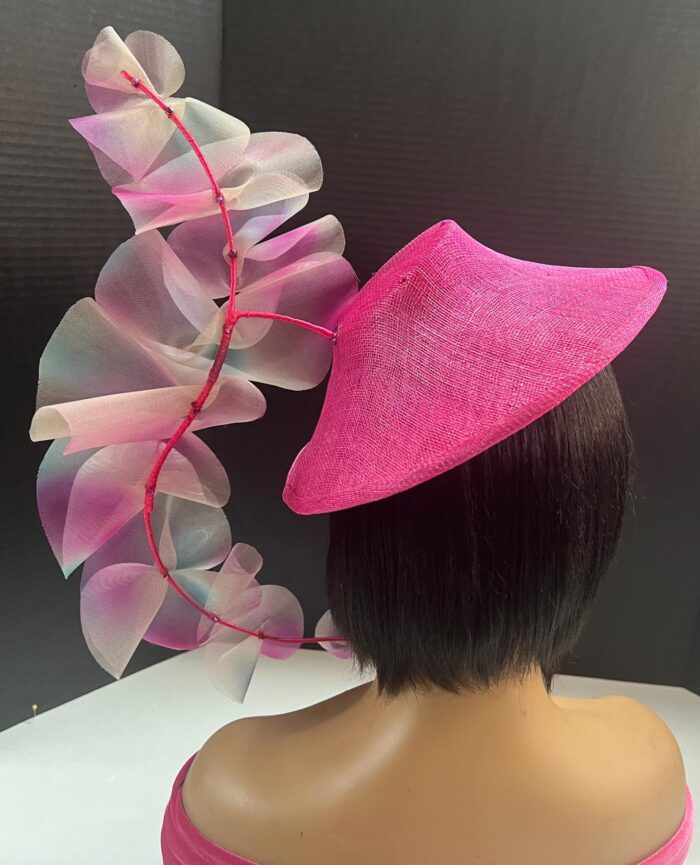 Ruffled Kentucky Derby "Rebecca" Hatinator: Handmade Teal & Pink Headpiece