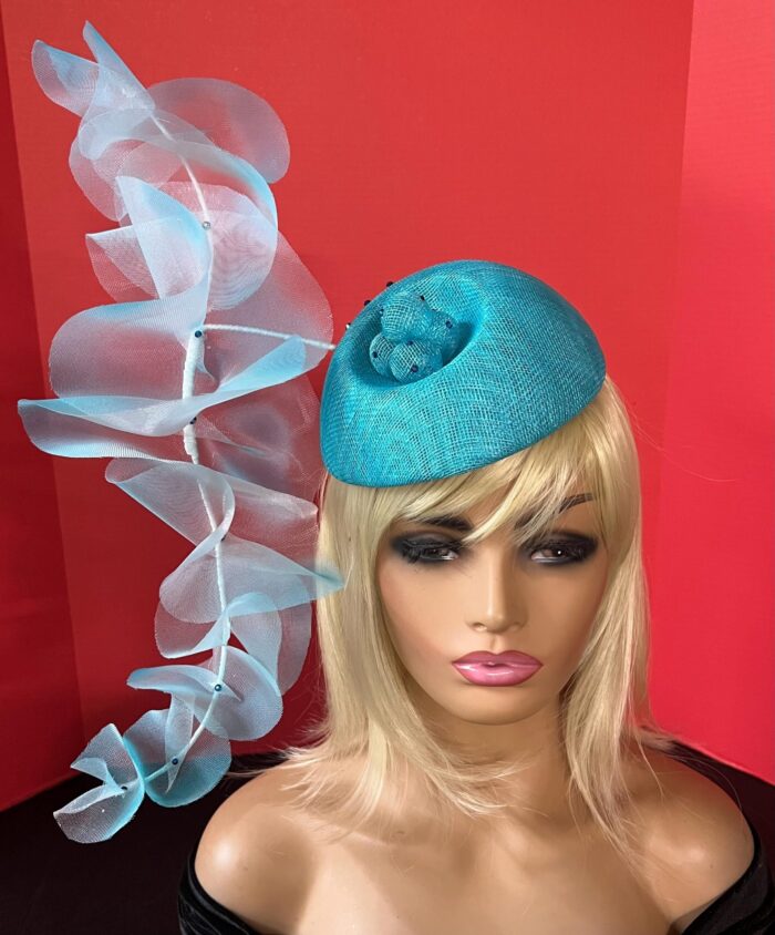 Turquoise Ruffled Pillbox Hat: Kentucky Derby Style, Handmade Headpiece - Laila