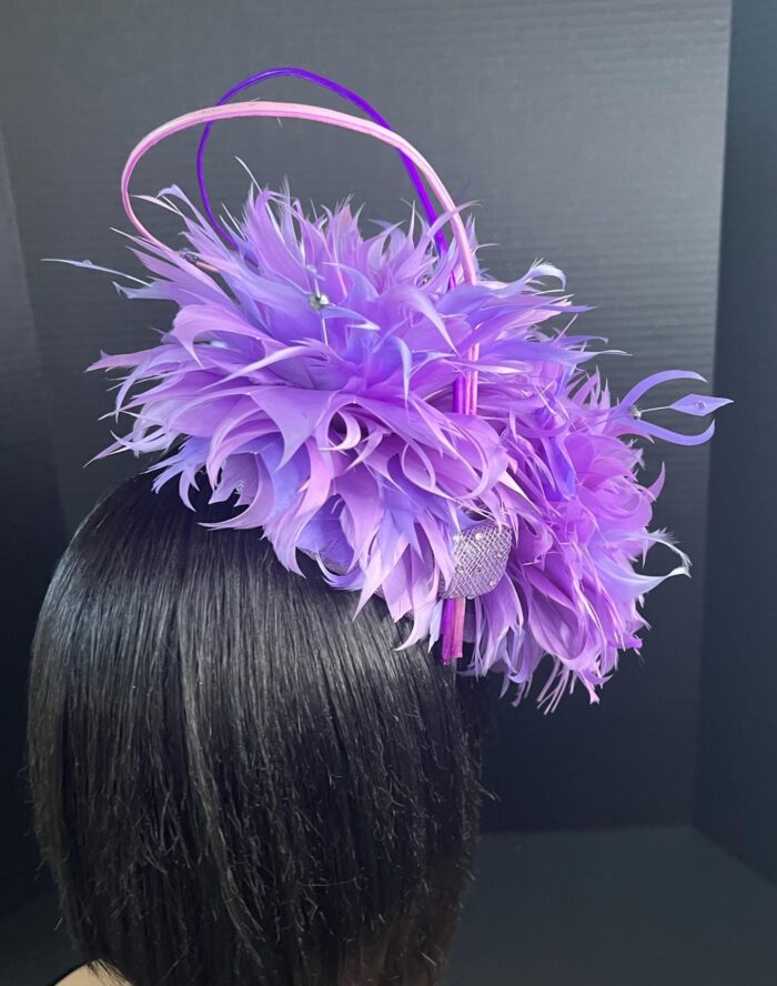 Ivy - Lavender Feather Fascinator.  Beaded Wedding Headpiece.