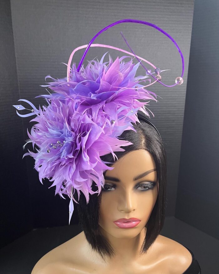 Ivy - Lavender Feather Fascinator.  Beaded Wedding Headpiece.