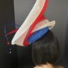 Red & Blue Feather "Crimson Skyfire" Fascinator: Swarovski Crystal Derby Hat