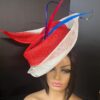 Red & Blue Feather "Crimson Skyfire" Fascinator: Swarovski Crystal Derby Hat