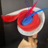 Red & Blue Feather "Crimson Skyfire" Fascinator: Swarovski Crystal Derby Hat