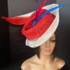 Red & Blue Feather "Crimson Skyfire" Fascinator: Swarovski Crystal Derby Hat