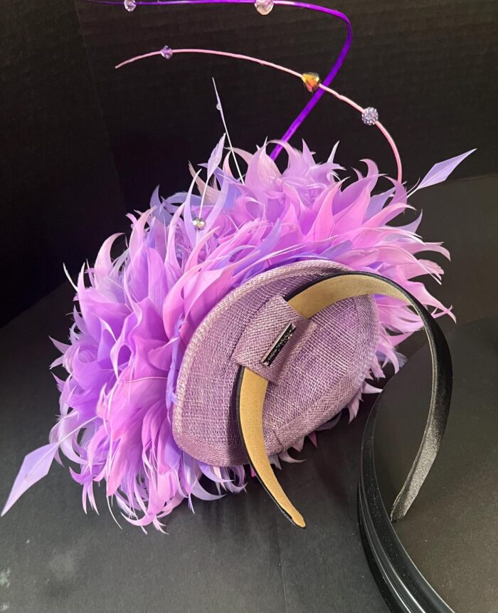 Ivy - Lavender Feather Fascinator.  Beaded Wedding Headpiece.