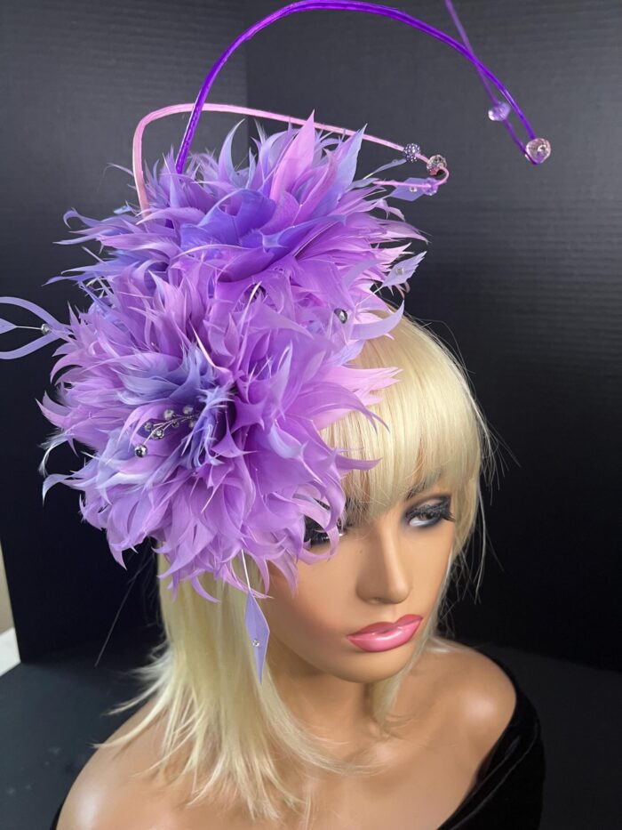 Ivy - Lavender Feather Fascinator.  Beaded Wedding Headpiece.