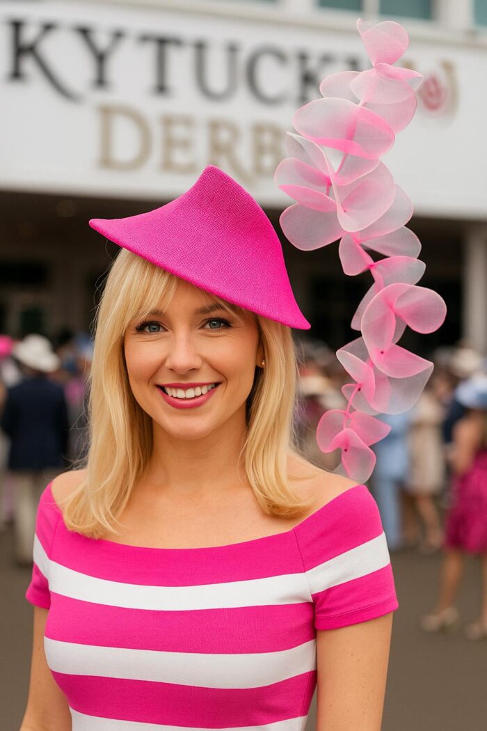 Ruffled Kentucky Derby "Rebecca" Hatinator: Handmade Teal & Pink Headpiece