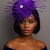 Evelyn - Purple Feather Fascinator: Royal Wedding Percher Hat with Crystal.
