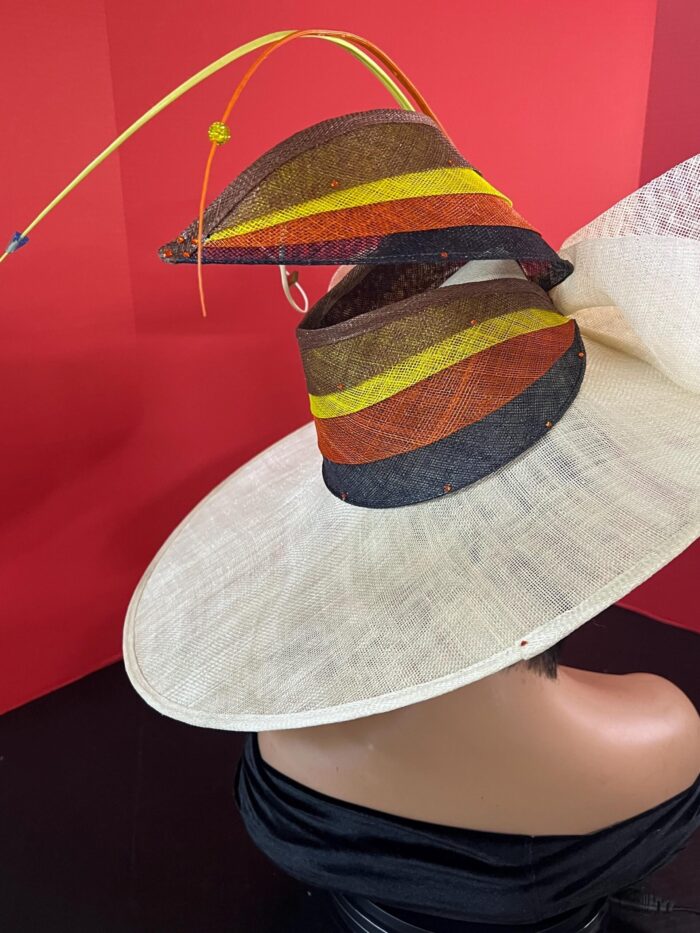 Oversized Fuchsia Hatinator: Rainbow Bow & Beaded Quills - Derby/Ascot.  "Viva Spectrum"