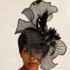 Midnight Whisper Black Crinoline Fascinator: Lace & Swarovski Crystal Couture Headpiece