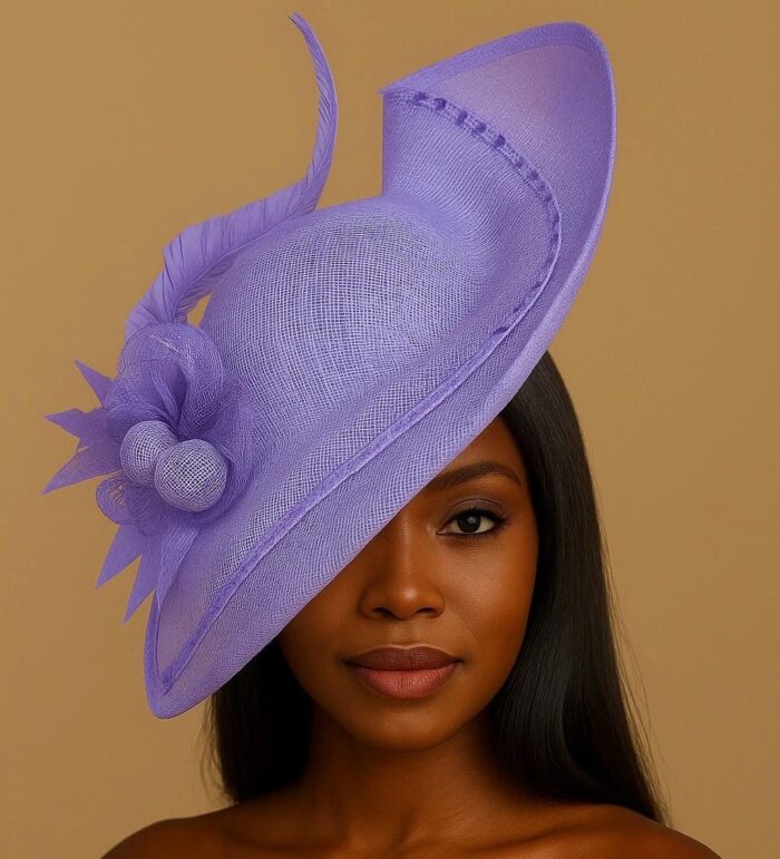 Ebezina Lilac Sinamay Wave Fascinator. Wedding Guest Headpiece