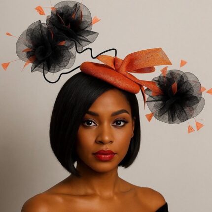 Zawadi - Burnt Orange Sculptural Fascinator: Race Day Derby Hat.