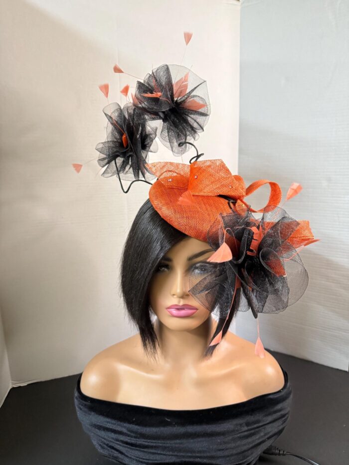 Zawadi - Burnt Orange Sculptural Fascinator: Race Day Derby Hat.