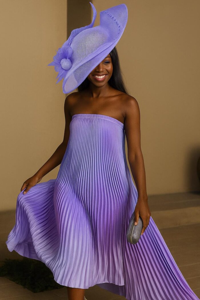 Ebezina Lilac Sinamay Wave Fascinator. Wedding Guest Headpiece