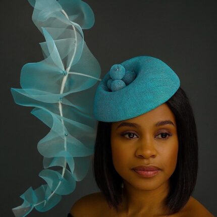 Turquoise Ruffled Pillbox Hat: Kentucky Derby Style, Handmade Headpiece - Laila