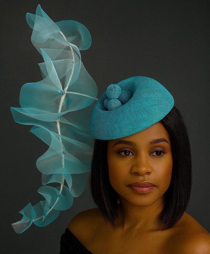 Turquoise Ruffled Pillbox Hat: Kentucky Derby Style, Handmade Headpiece - Laila