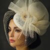 Ivory Bridal Fascinator: Vintage Lace, Pearls & Birdcage Veil - Amaris