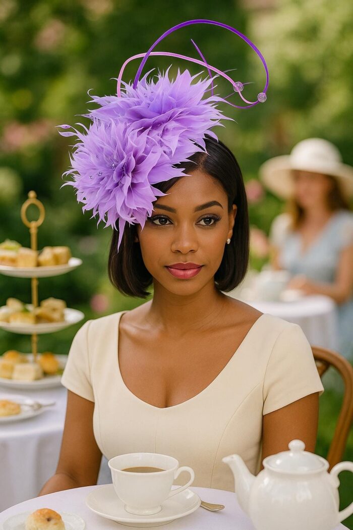 Ivy - Lavender Feather Fascinator.  Beaded Wedding Headpiece.
