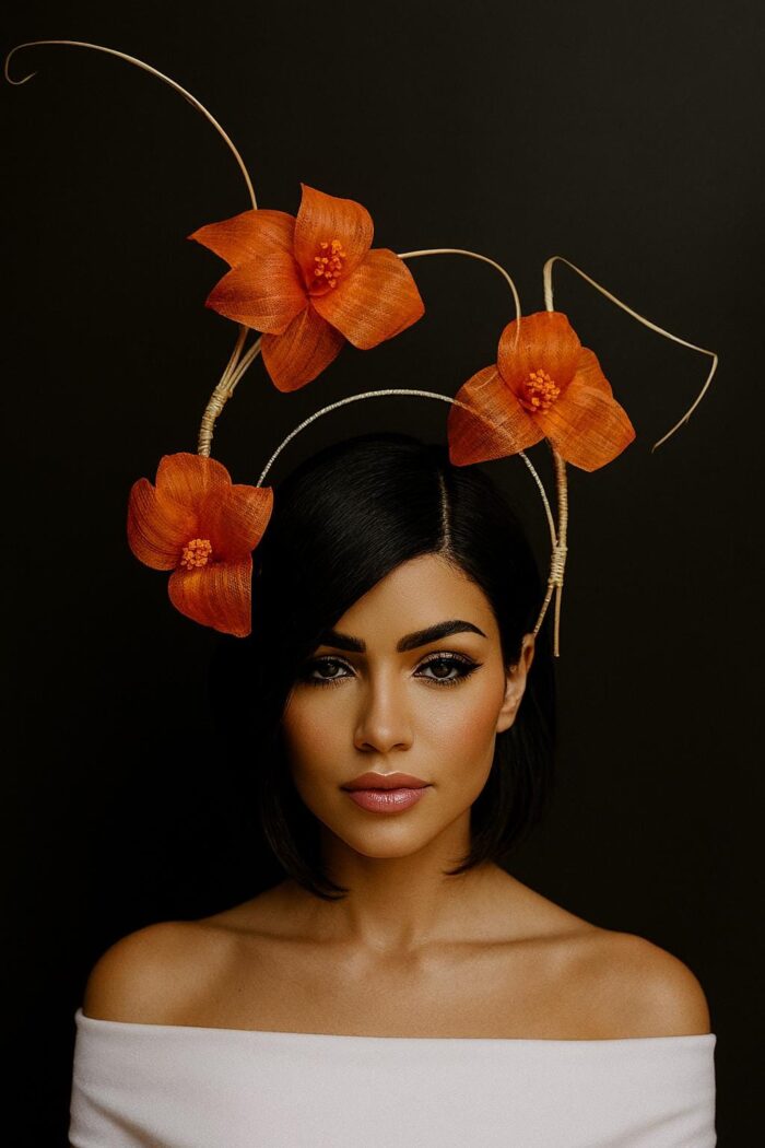 Lorraine - Orange Abaca Silk Fascinator: Kentucky Derby Headpiece