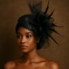 Noire Envy - Black Guipure Lace Fascinator: Sequined Feather Wedding Hat