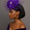 Evelyn - Purple Feather Fascinator: Royal Wedding Percher Hat with Crystal.