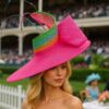 Oversized Fuchsia Hatinator: Rainbow Bow & Beaded Quills - Derby/Ascot.  "Viva Spectrum"