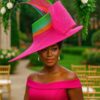 Oversized Fuchsia Hatinator: Rainbow Bow & Beaded Quills - Derby/Ascot.  "Viva Spectrum"