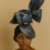Davina - Navy & Silver Sculptural Bow Fascinator. Couture Sinamay Hat.