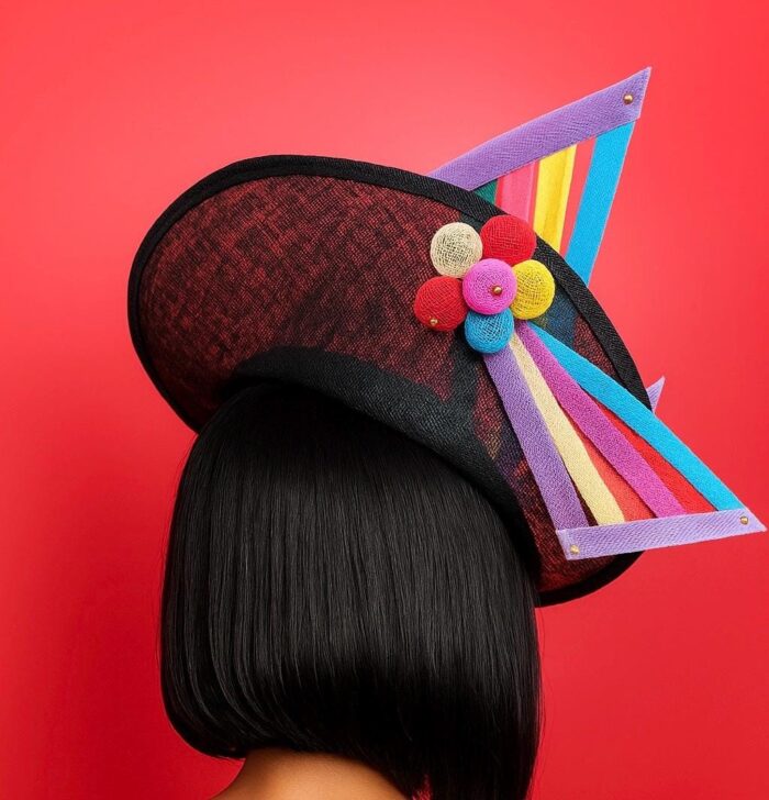 Tilly - Black Asymmetric Fascinator: Handmade Bow Hat, Tea Party Headwear