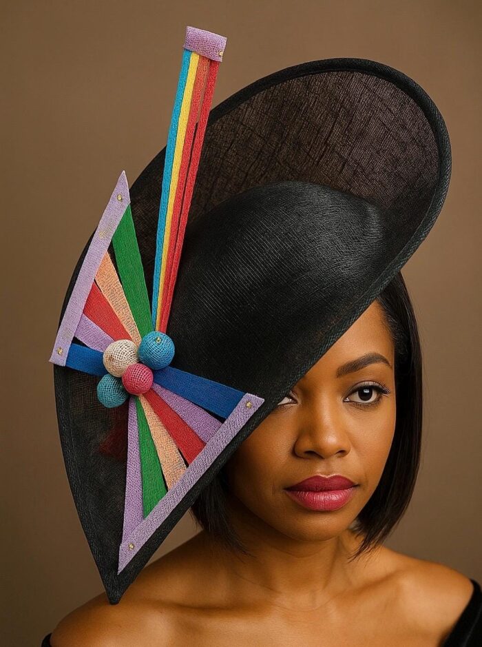 Tilly - Black Asymmetric Fascinator: Handmade Bow Hat, Tea Party Headwear