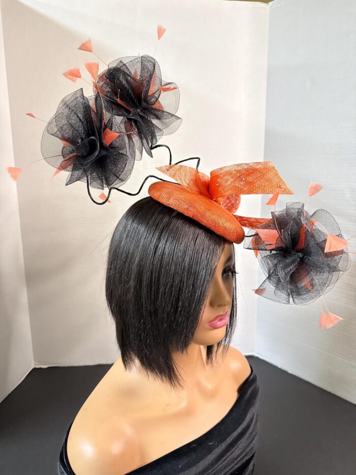 Zawadi - Burnt Orange Sculptural Fascinator: Race Day Derby Hat.