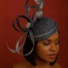 Celestine - Blue Sinamay Fascinator: Sculpted Swirls, Crystal Brooch - Derby Hat