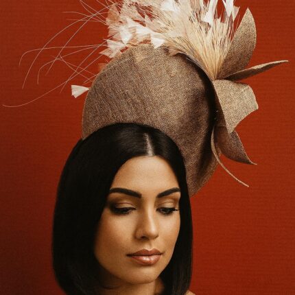 Tamara - Copper Halo Crown Fascinator: Ivory Feather Headpiece for Weddings