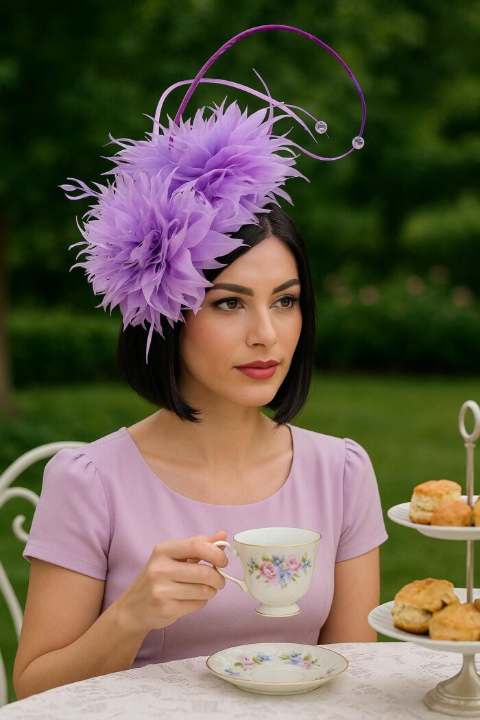 Ivy - Lavender Feather Fascinator.  Beaded Wedding Headpiece.