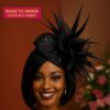 Noire Envy - Black Guipure Lace Fascinator: Sequined Feather Wedding Hat