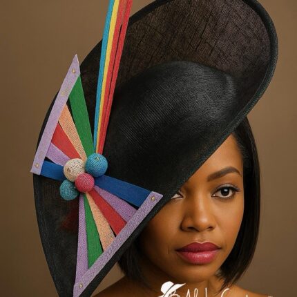Tilly - Black Asymmetric Fascinator: Handmade Bow Hat, Tea Party Headwear