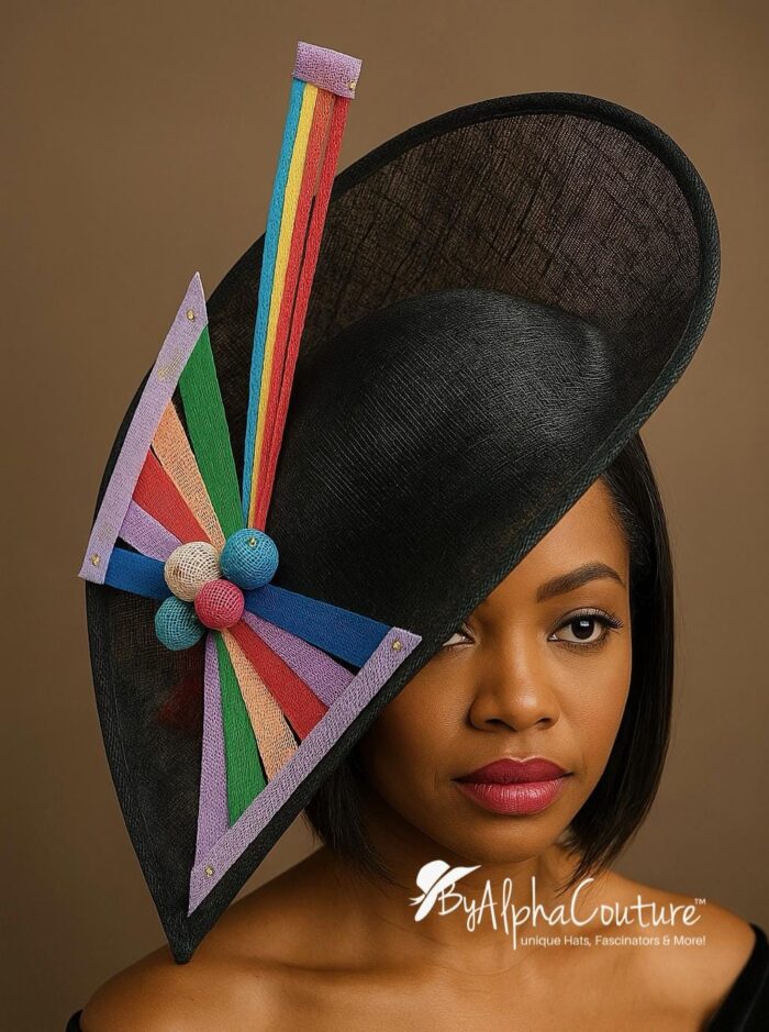 Tilly - Black Asymmetric Fascinator: Handmade Bow Hat, Tea Party Headwear