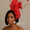 Adinkra Flame Red Sculpted Fascinator: Feathered Statement Hat for Weddings