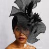 Midnight Whisper Black Crinoline Fascinator: Lace & Swarovski Crystal Couture Headpiece