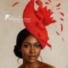 Adinkra Flame Red Sculpted Fascinator: Feathered Statement Hat for Weddings