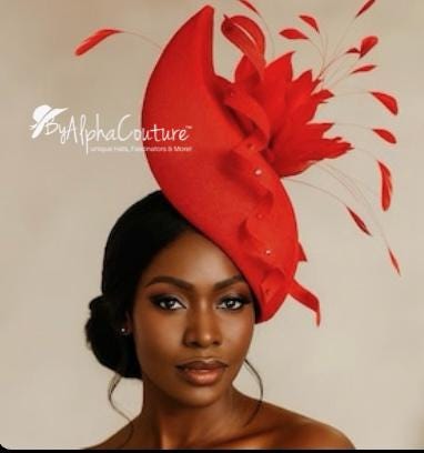Adinkra Flame Red Sculpted Fascinator: Feathered Statement Hat for Weddings