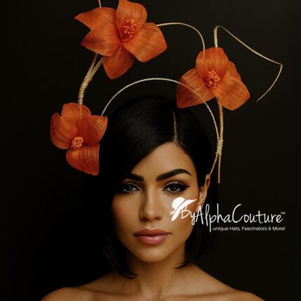 Lorraine - Orange Abaca Silk Fascinator: Kentucky Derby Headpiece